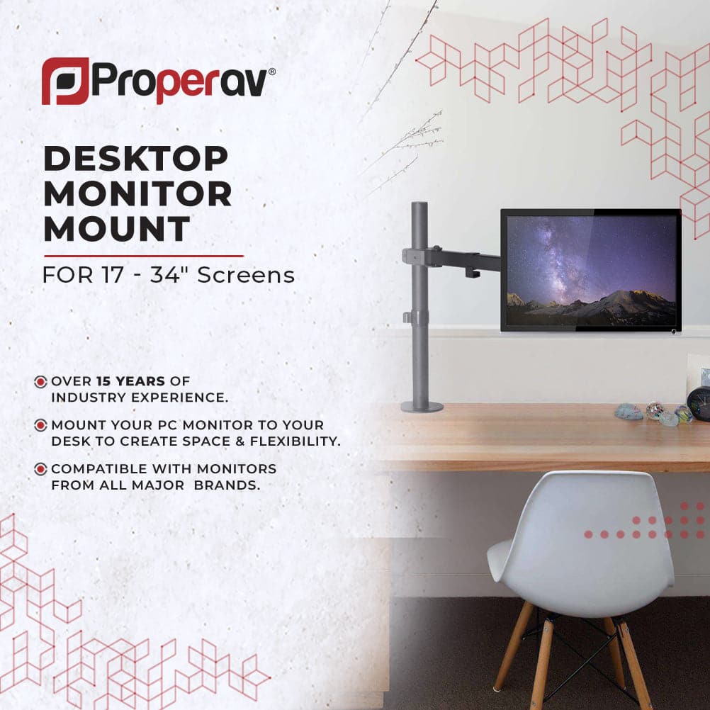 ProperAV 17" - 34" Extending Swing Arm Desk Clamp PC Monitor Mount (VESA Max. 100x100)