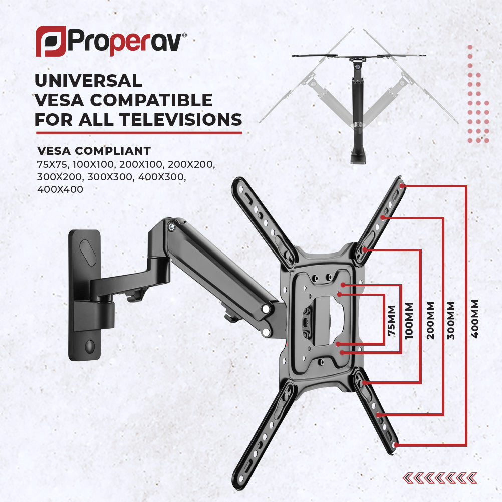 ProperAV TV Wall Bracket (23" - 55" / 23kg Capacity / VESA Max. 400x400) - Black