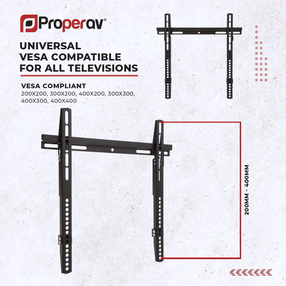 ProperAV Fixed 32" - 55" Flat TV Wall Bracket (40kg Capacity / VESA Max. 400x400) - Black
