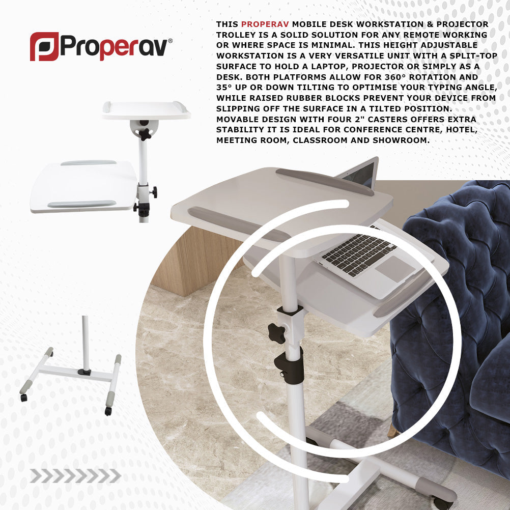 ProperAV Mobile Desk Workstation & Projector Stand - White - maplin.co.uk