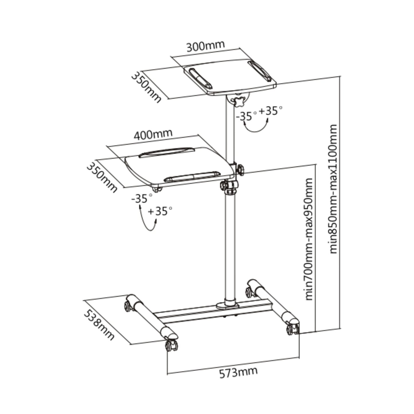 ProperAV Mobile Desk Workstation & Projector Stand - White