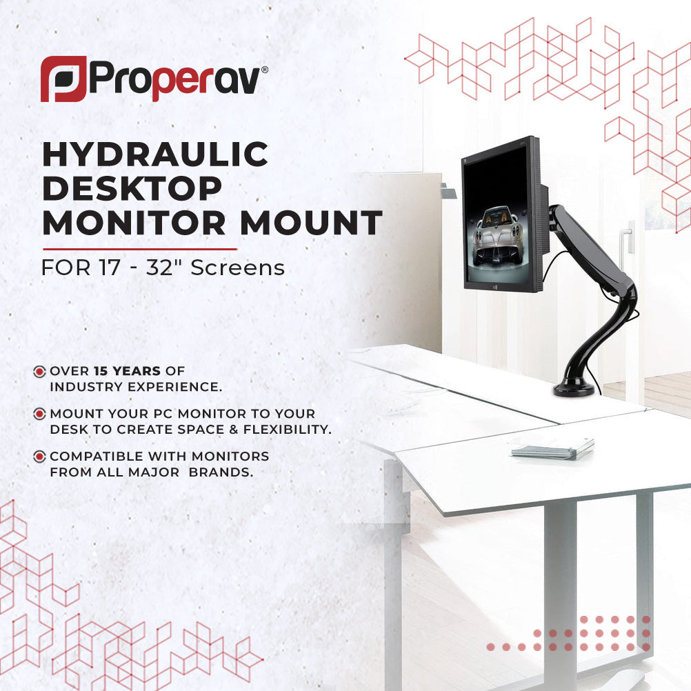 ProperAV 17" - 32" Gas Spring Swing Arm Desk Clamp PC Monitor Mount (VESA Max. 100x100)