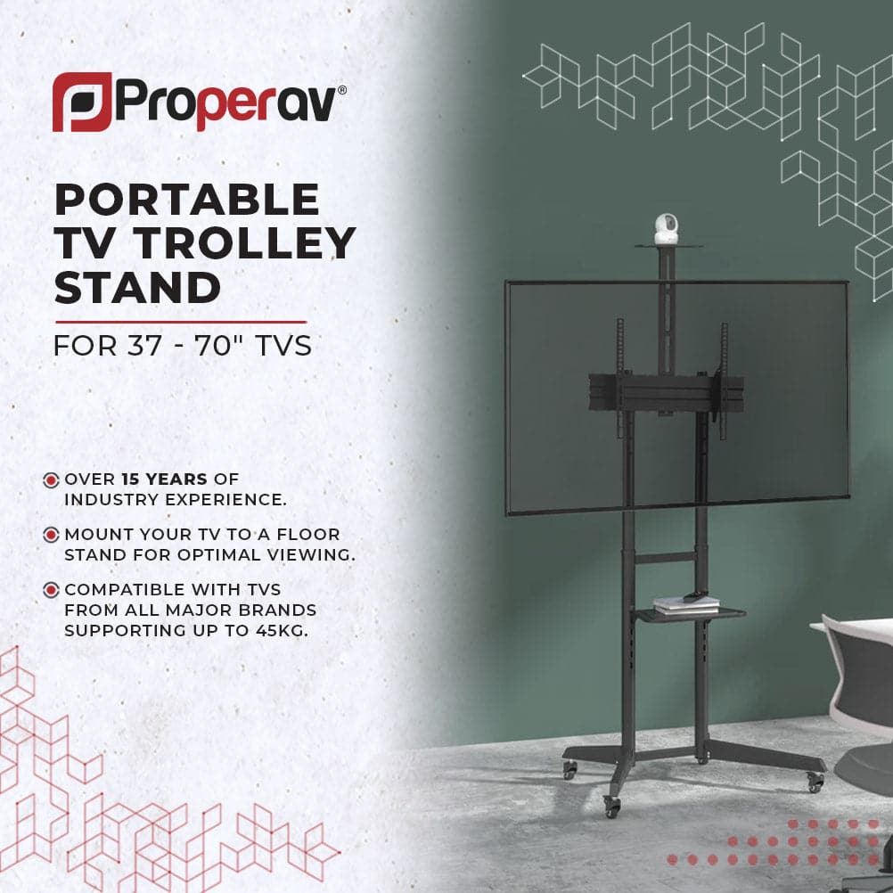 ProperAV Mobile TV Trolley Stand on Wheels for 37