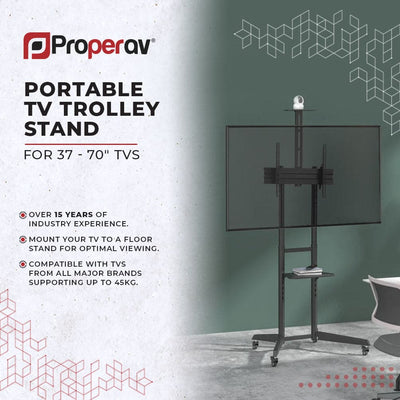 ProperAV Mobile TV Trolley Stand on Wheels for 37" - 70" Screens (50kg Capacity / VESA Max. 400x600)