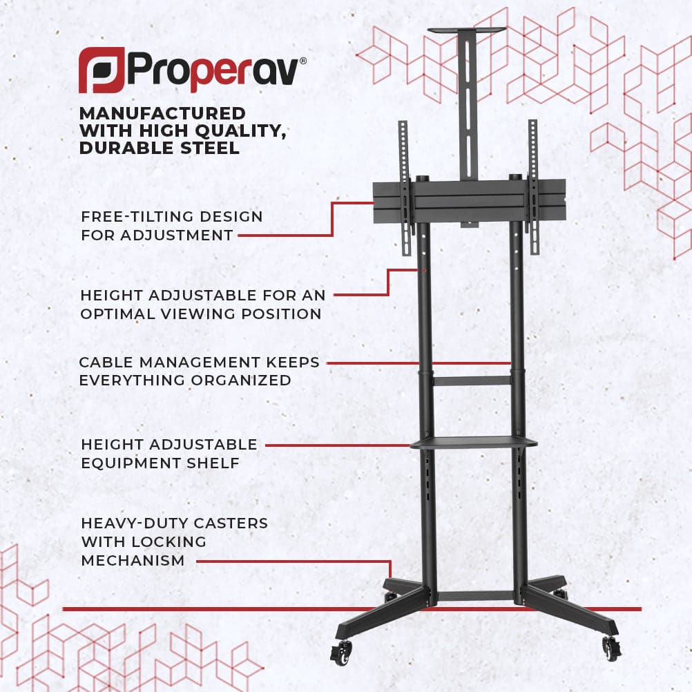 ProperAV Mobile TV Trolley Stand on Wheels for 37