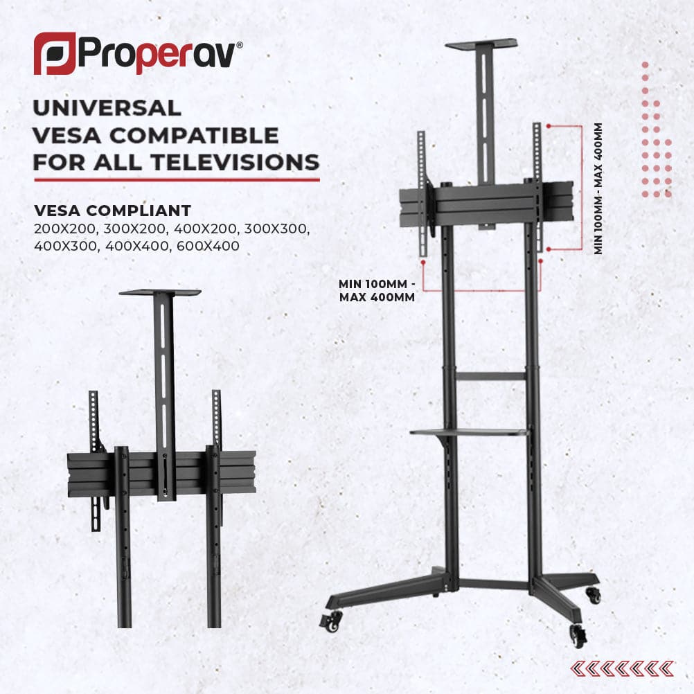 ProperAV Mobile TV Trolley Stand on Wheels for 37