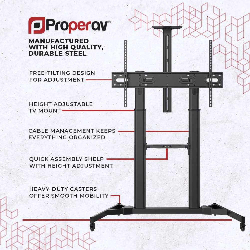 ProperAV Mobile TV Trolley Stand on Wheels for 60