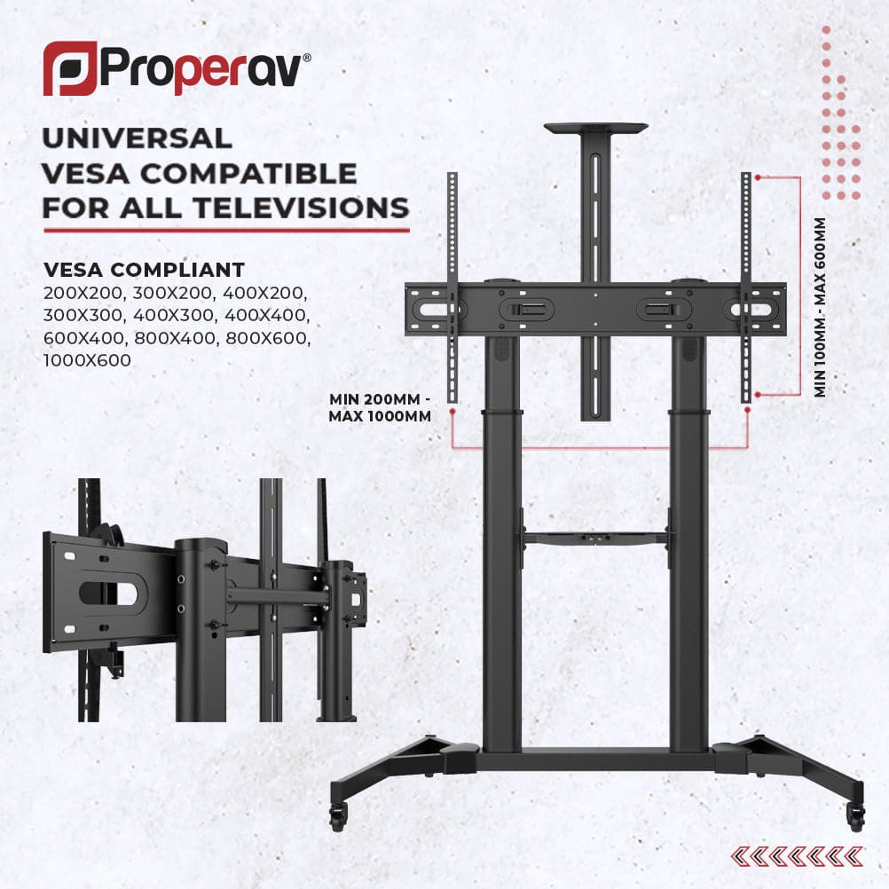 ProperAV Mobile TV Trolley Stand on Wheels for 60