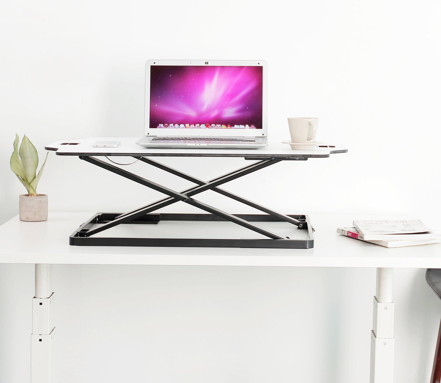 ProperAV Slim Profile Adjustable Stand Up Desk Workstation with 6 Height Settings - White - maplin.co.uk