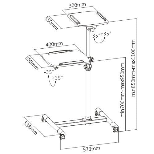 ProperAV Mobile Desk Workstation & Projector Stand - White - maplin.co.uk