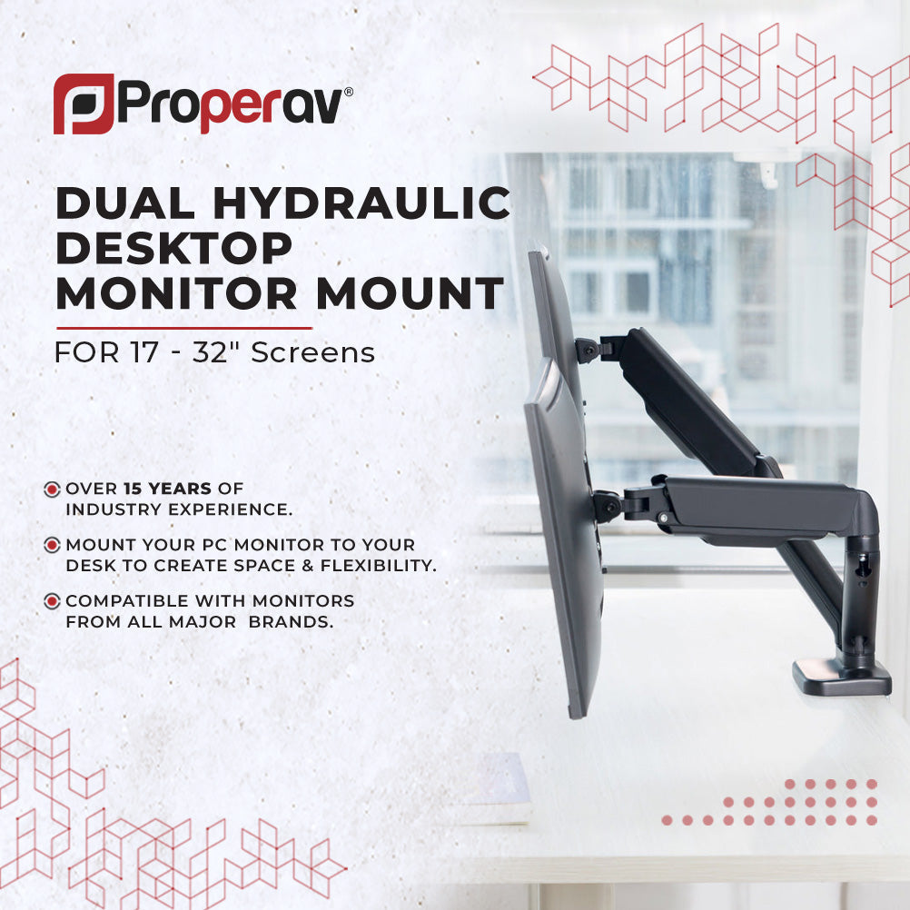 ProperAV 17'' - 32'' Gas Spring Dual Swing Arm Desk Clamp PC Monitor Mount (VESA Max. 100x100) - maplin.co.uk