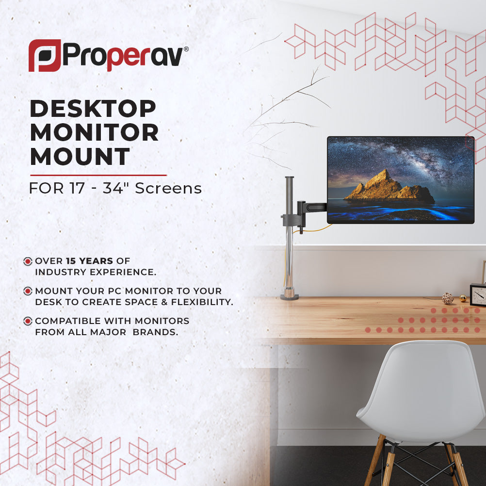 ProperAV 17" - 34" Swing Arm Short Desk Clamp PC Monitor Mount (VESA Max. 100x100)
