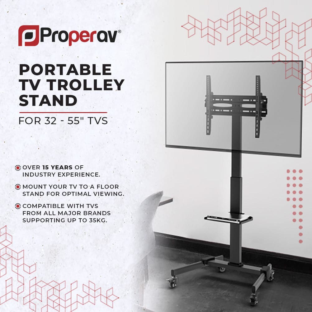 ProperAV Mobile TV Trolley Stand on Wheels for 32