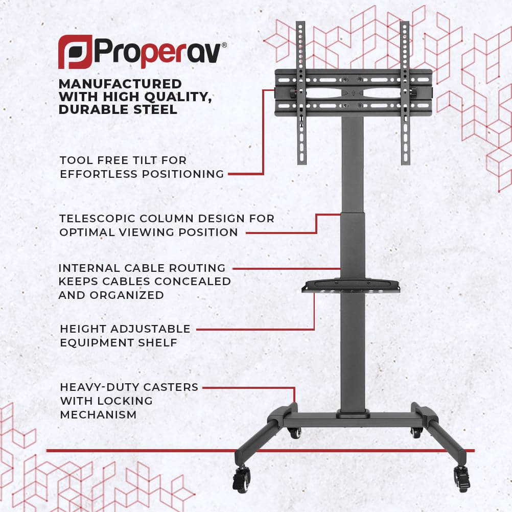 ProperAV Mobile TV Trolley Stand on Wheels for 32
