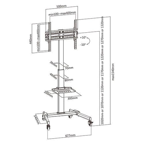 ProperAV Mobile TV Trolley Stand on Wheels for 32