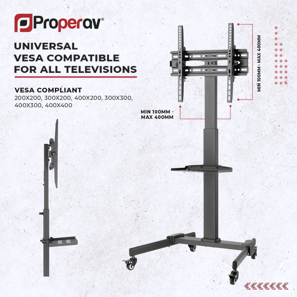 ProperAV Mobile TV Trolley Stand on Wheels for 32