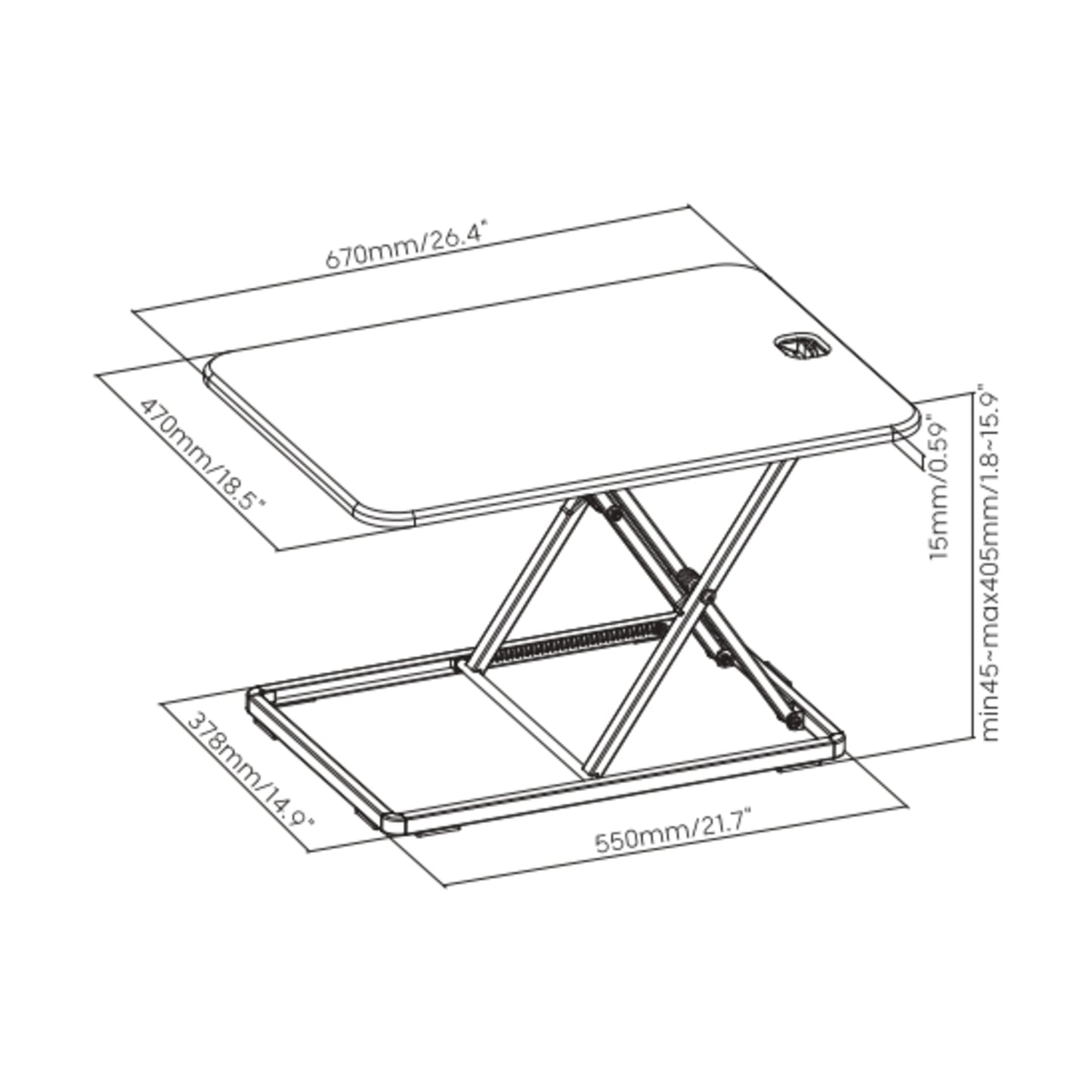 ProperAV LITE Stand Up Desk Converter with Variable Height Settings - Black
