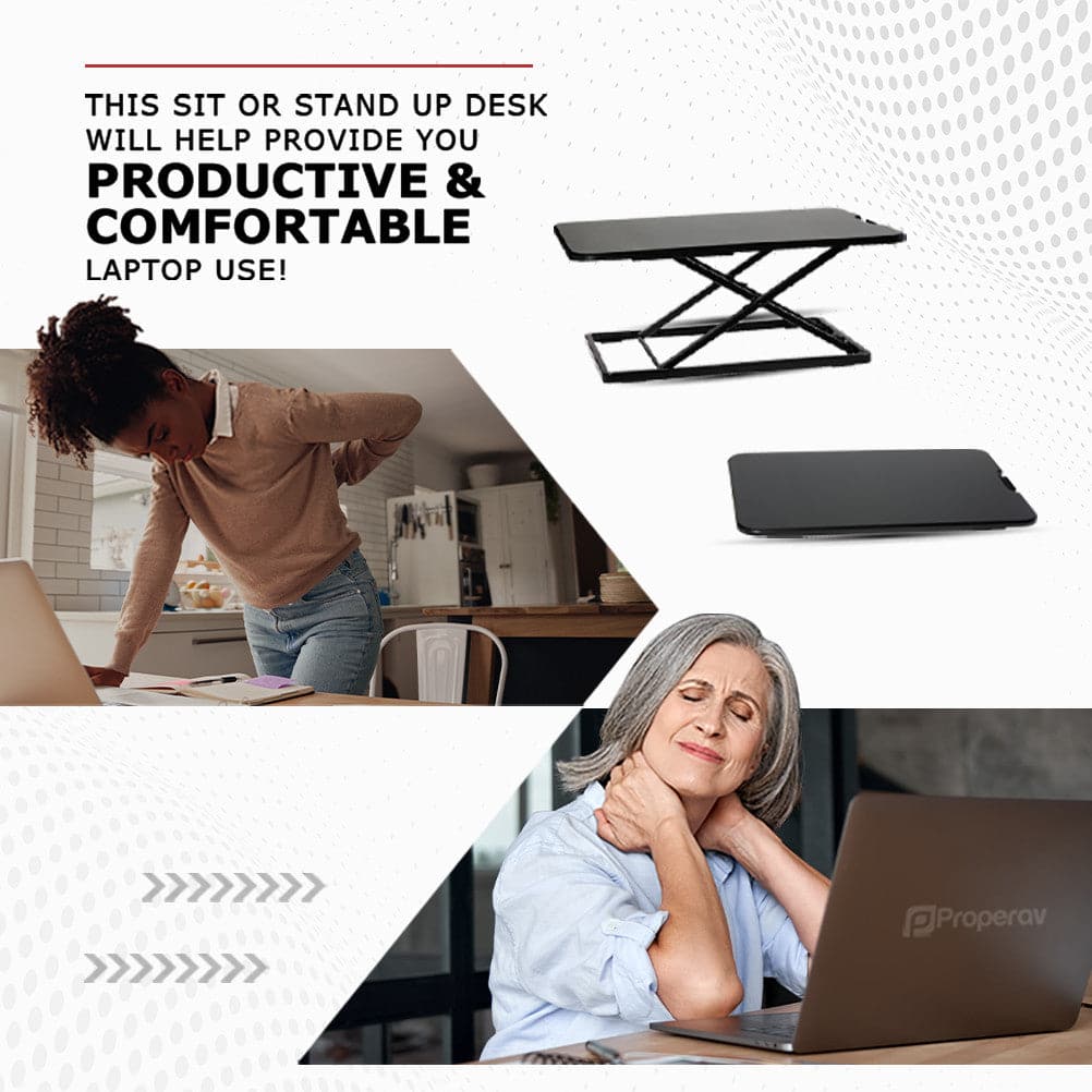 ProperAV LITE Stand Up Desk Converter with Variable Height Settings - Black - maplin.co.uk