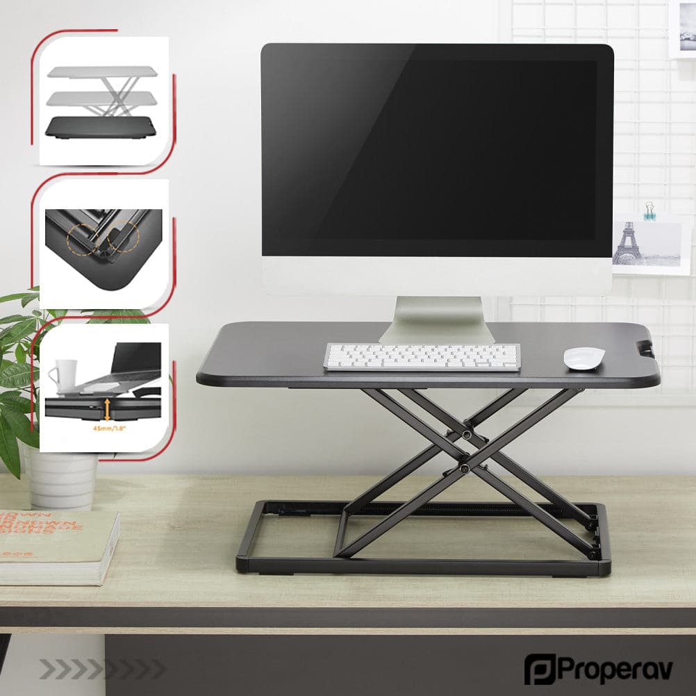 ProperAV LITE Stand Up Desk Converter with Variable Height Settings - Black - maplin.co.uk