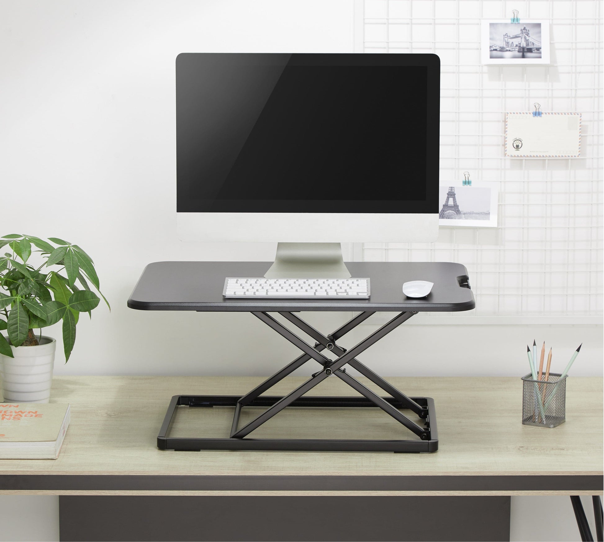 ProperAV LITE Stand Up Desk Converter with Variable Height Settings - Black - maplin.co.uk