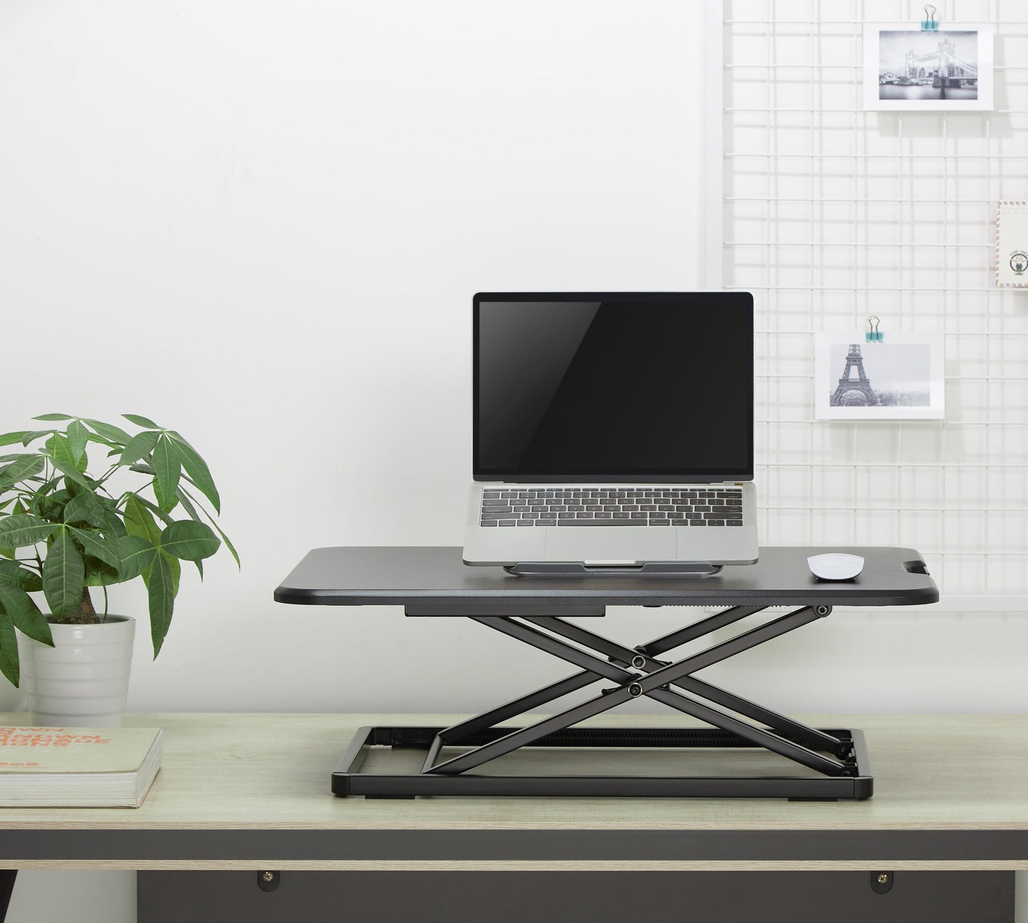 ProperAV Slim Profile Adjustable Stand Up Desk Workstation with 6 Height Settings - Black - maplin.co.uk