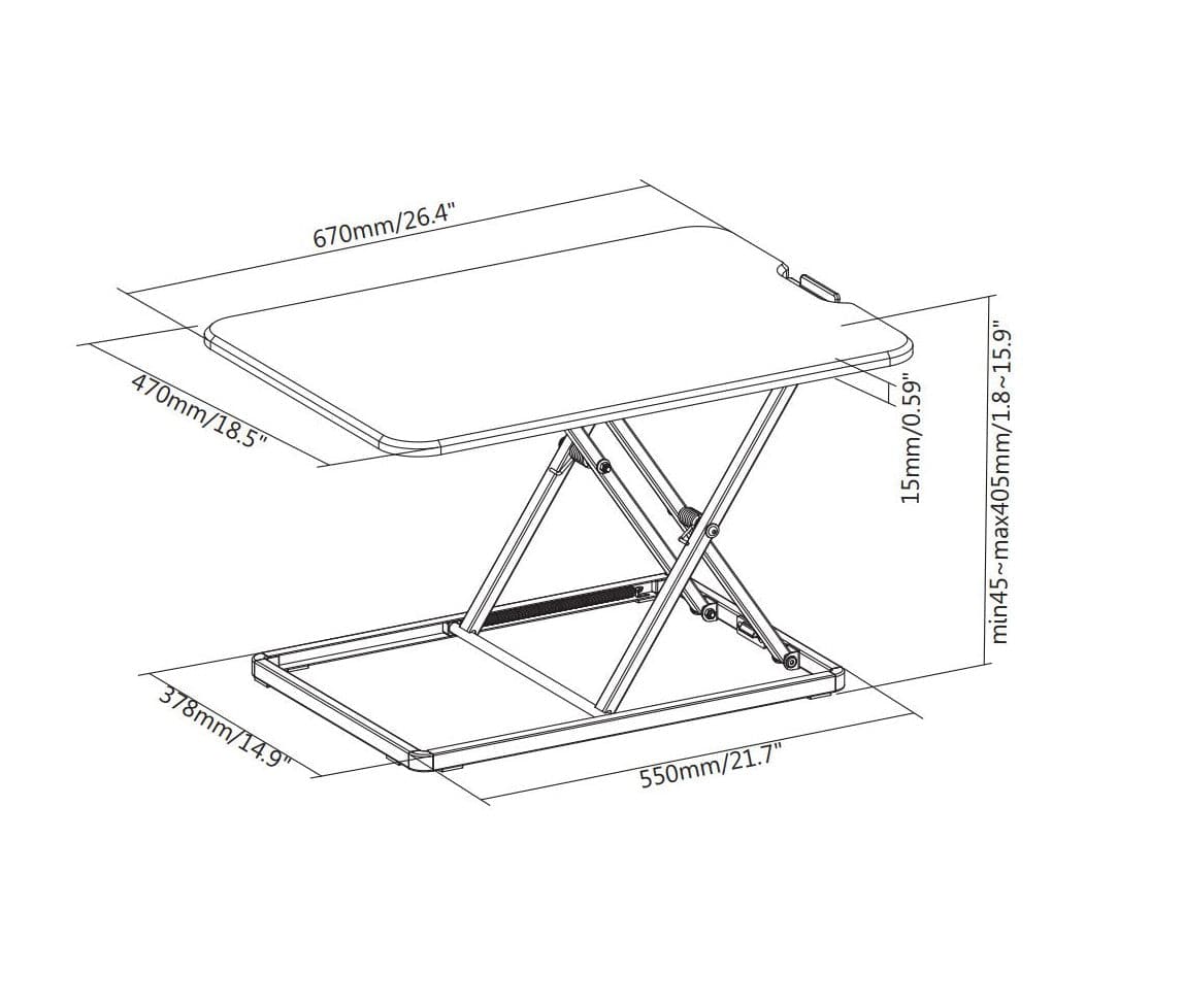 ProperAV LITE Stand Up Desk Converter with Variable Height Settings - Black - maplin.co.uk