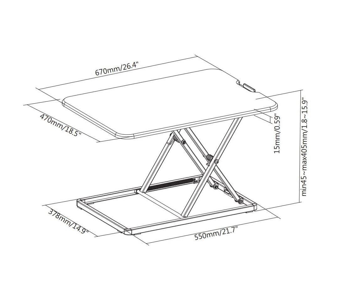ProperAV LITE Stand Up Desk Converter with Variable Height Settings - Black