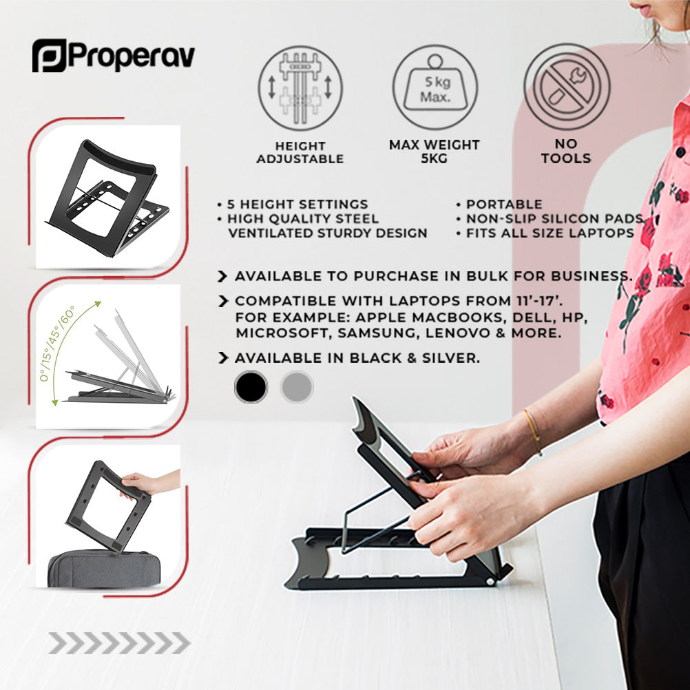 ProperAV Steel Construction Laptop or Tablet Stand with 5 Adjustable Settings
