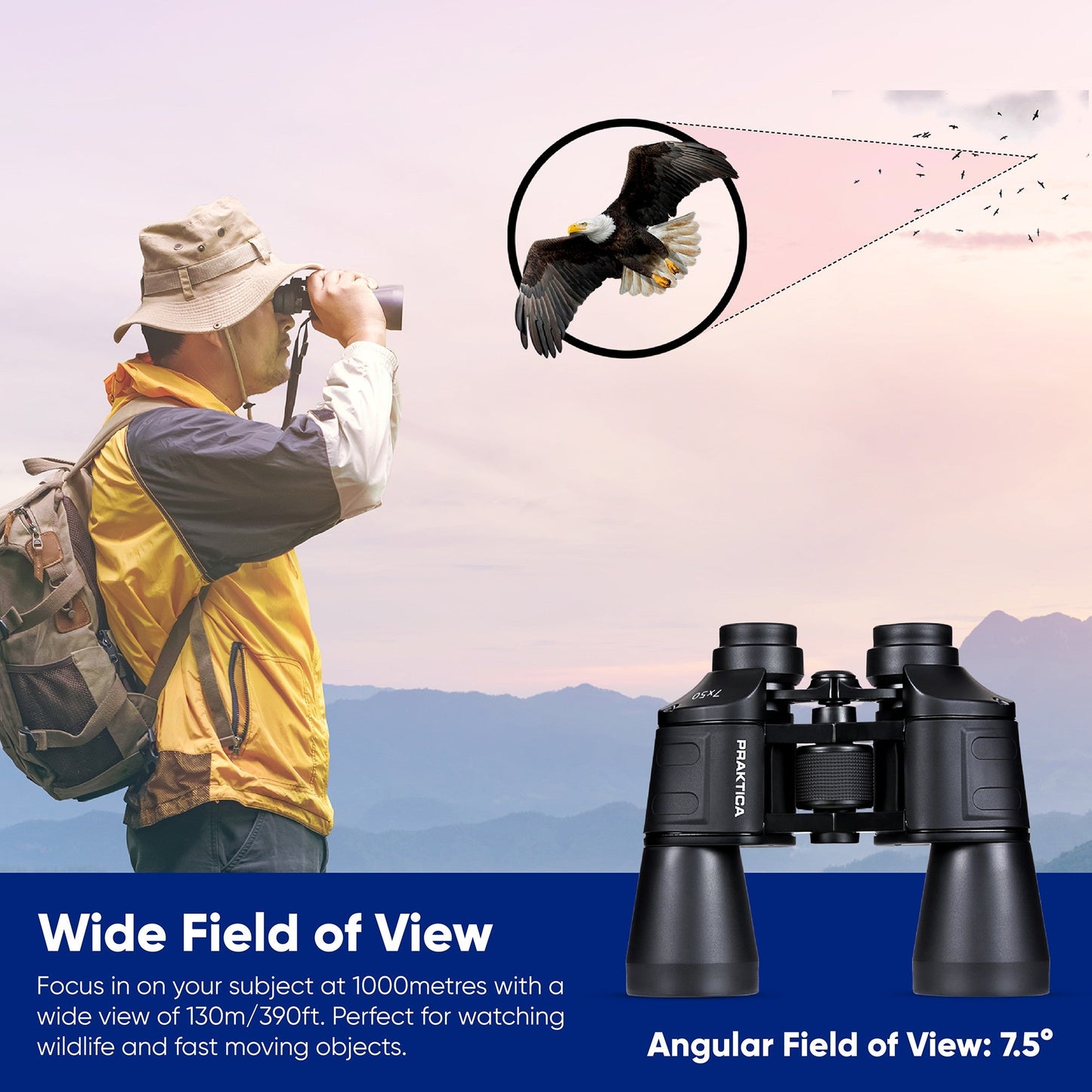 PRAKTICA Falcon 7x50mm Porro Prism Field Binoculars - Black - maplin.co.uk