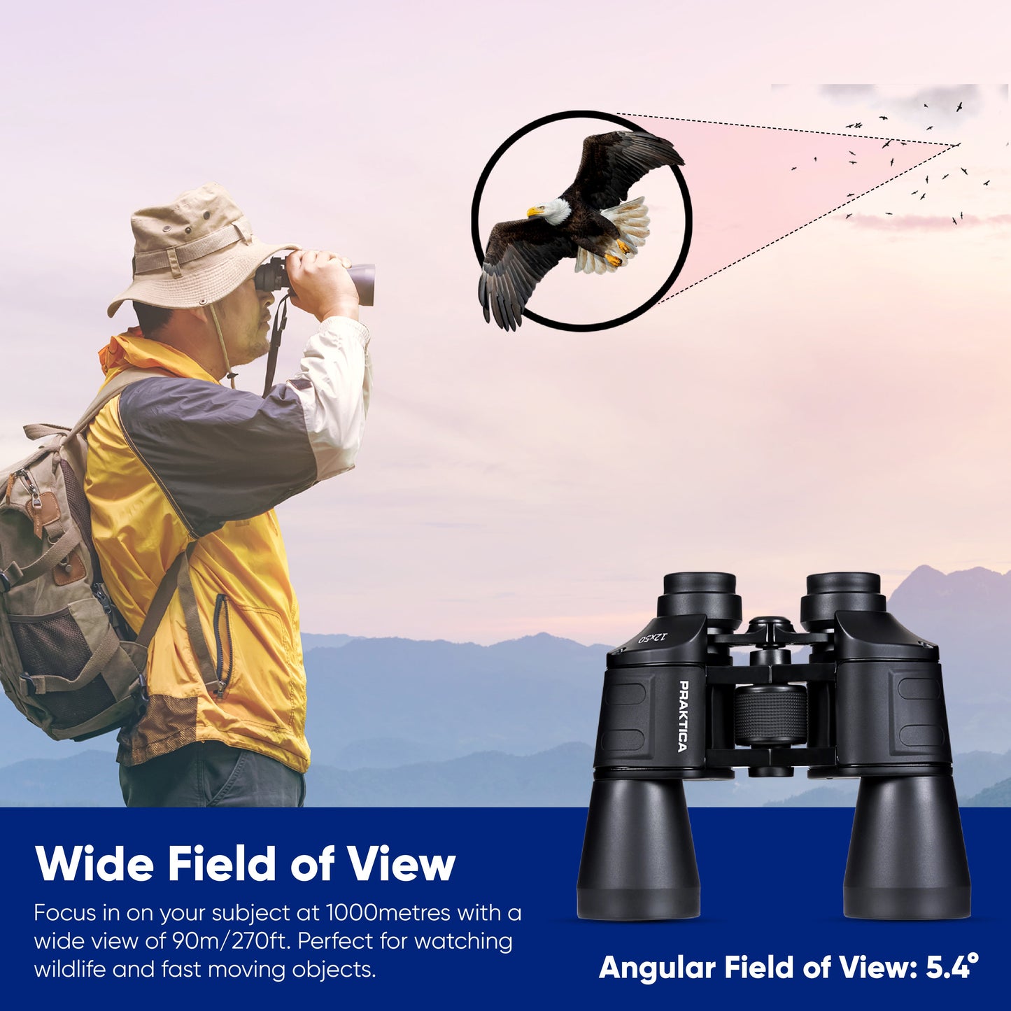 PRAKTICA Falcon 12x50mm Multi Coated Porro Prism Field Binoculars - Black - maplin.co.uk