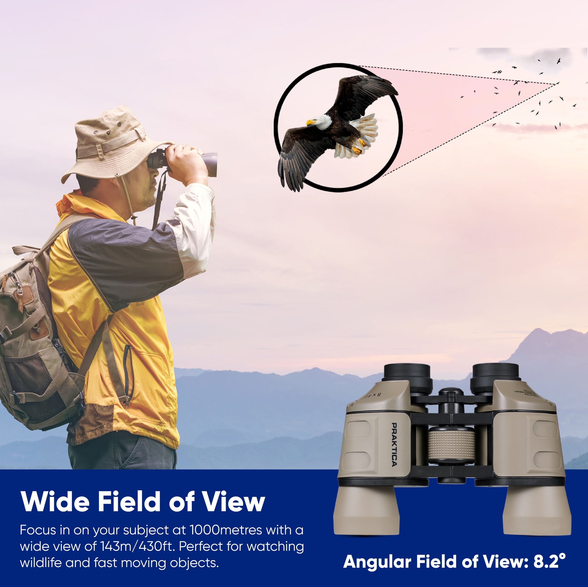 PRAKTICA Falcon 8x40mm Wide Angle Porro Prism Field Binoculars - Sand - maplin.co.uk