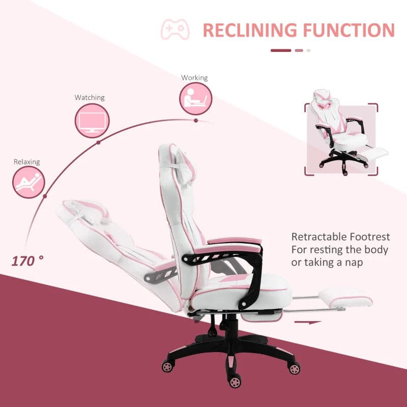 Maplin Plus Ergonomic Racing Adjustable Reclining Gaming Office Chair with Headrest, Lumbar Support & Retractable Footrest