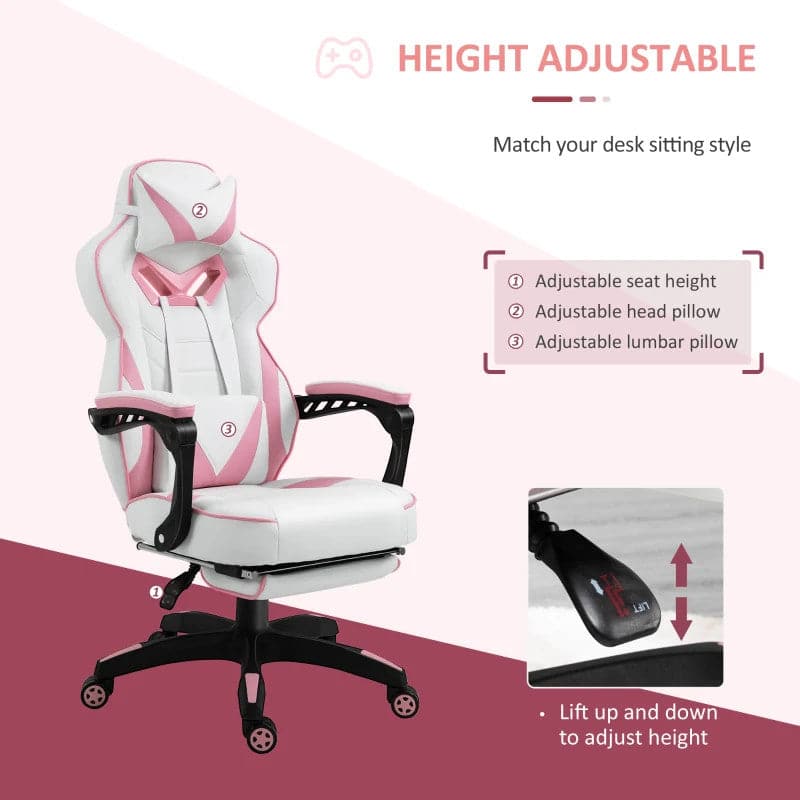 Maplin Plus Ergonomic Racing Adjustable Reclining Gaming Office Chair with Headrest, Lumbar Support & Retractable Footrest