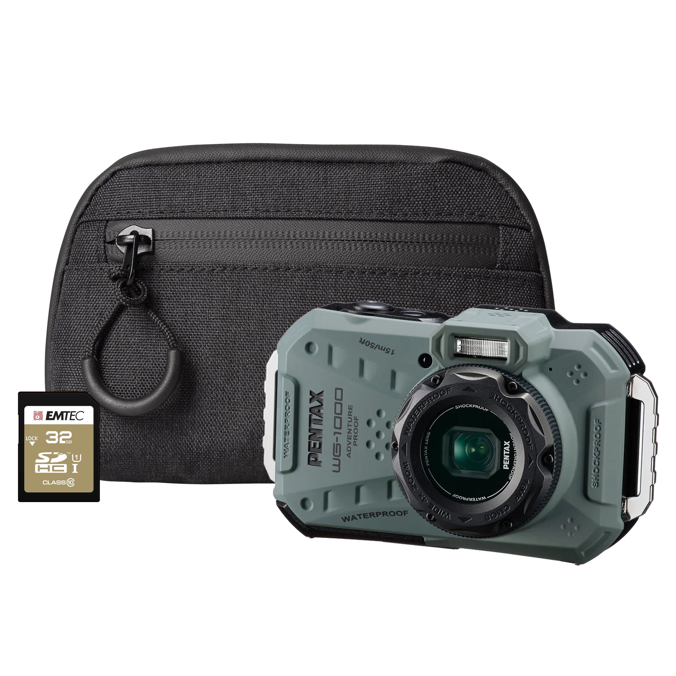 Pentax WG-1000 16MP 4x Zoom Tough Compact Camera - Olive Camera + 64GB SD Card + Case