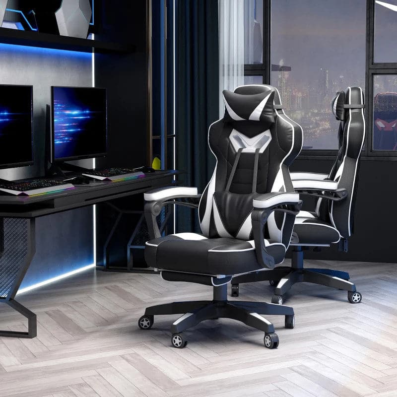 Maplin Ergonomic Racing Adjustable Reclining Gaming Office Chair with Headrest, Lumbar Support & Retractable Footrest - maplin.co.uk
