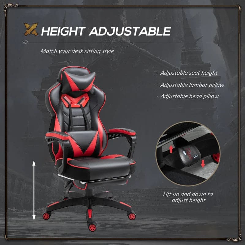 Maplin Plus Ergonomic Racing Adjustable Reclining Gaming Office Chair with Headrest, Lumbar Support & Retractable Footrest