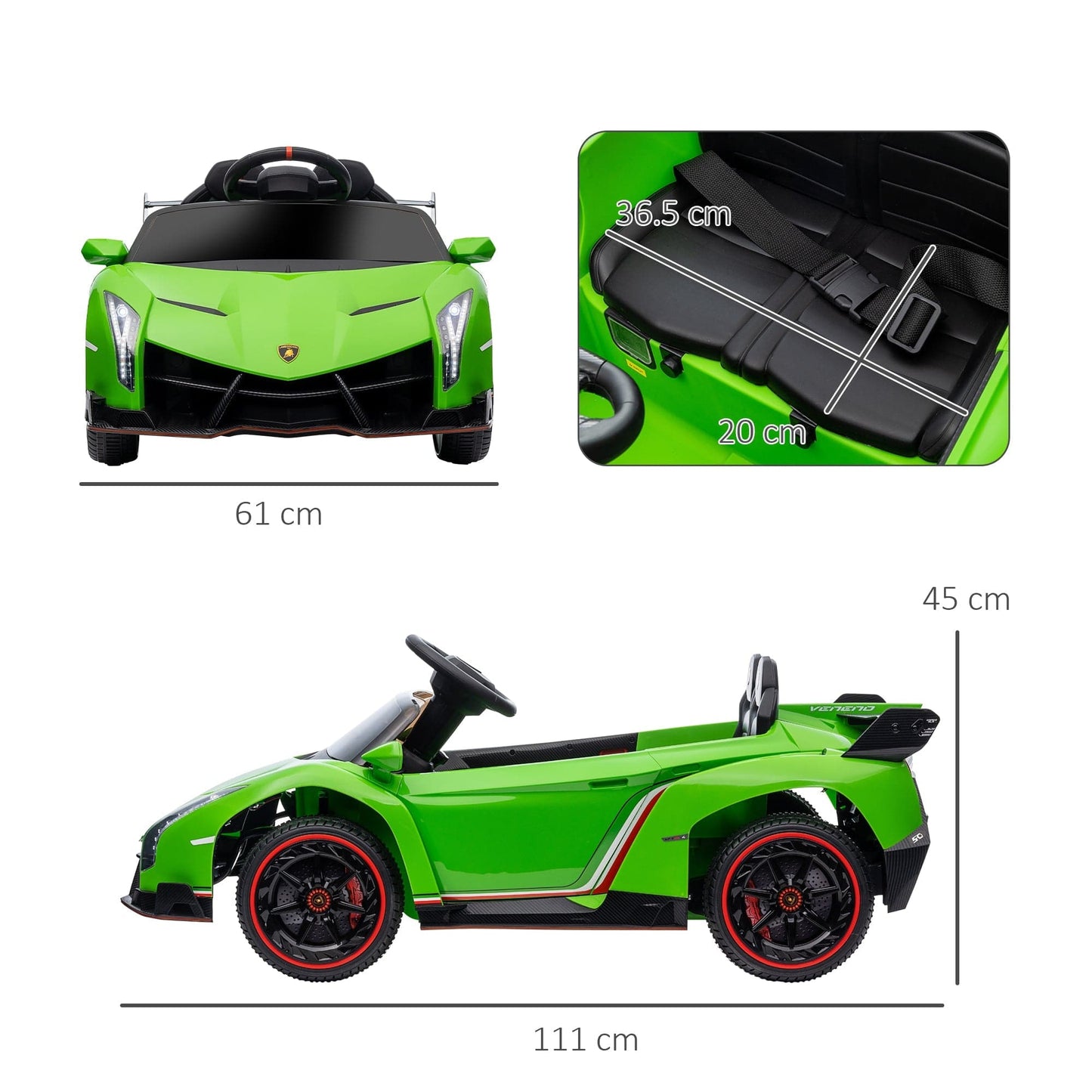 Maplin Plus Licensed Lamborghini Veneno 12V Electric Ride On Car with Portable Battery, Remote, Music & Horn - maplin.co.uk