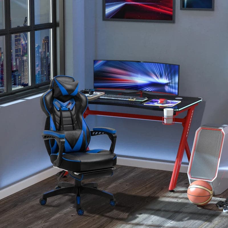 Maplin Plus Ergonomic Racing Adjustable Reclining Gaming Office Chair with Headrest, Lumbar Support & Retractable Footrest