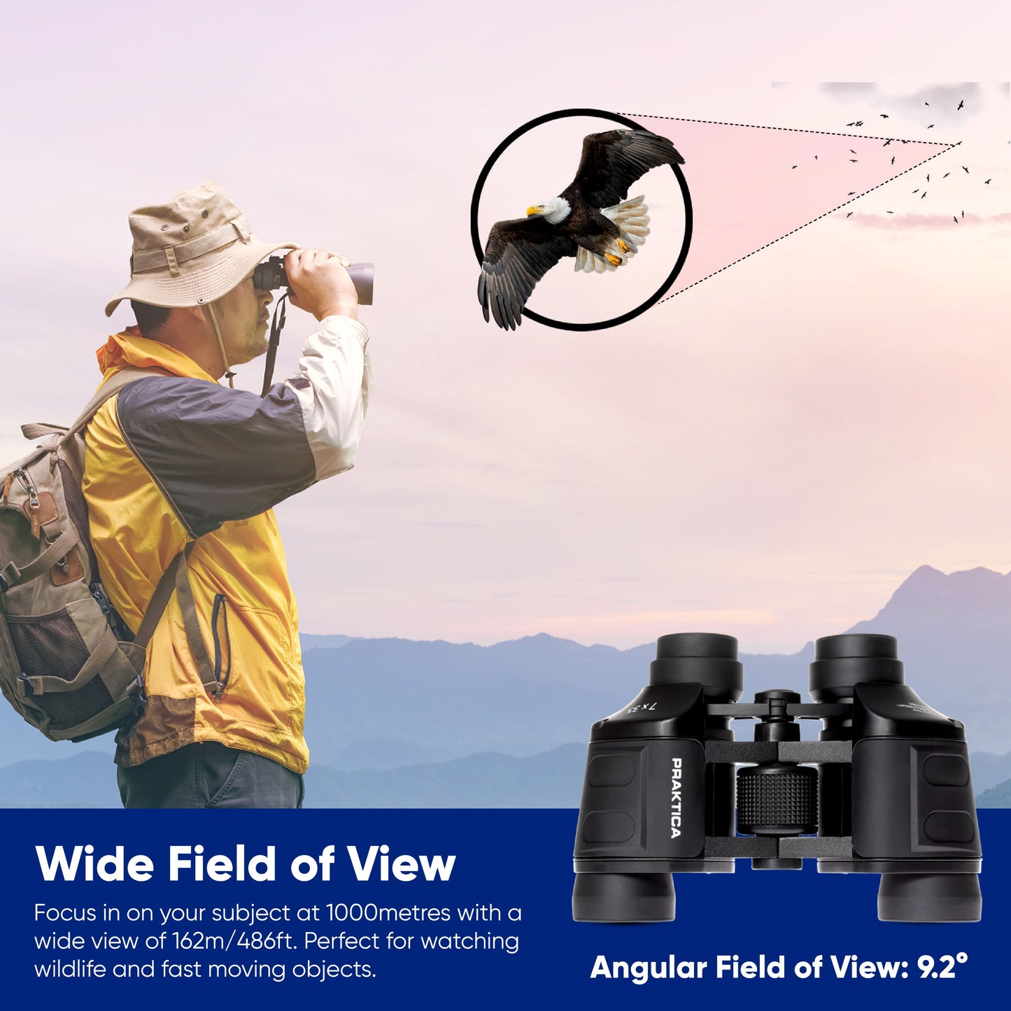 PRAKTICA Falcon 7x35mm Wide Angle Porro Prism Field Binoculars - Black - maplin.co.uk