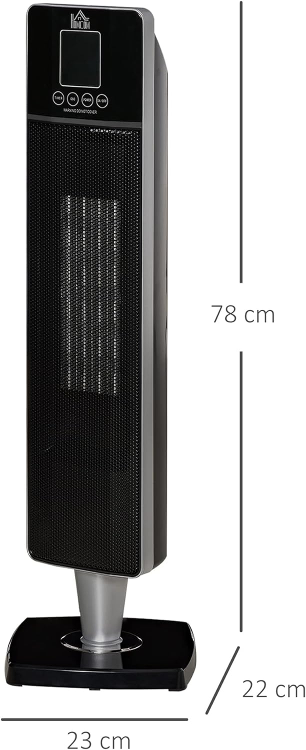Maplin Plus 2kW Portable Indoor Oscillating Ceramic Tower Space Heater with Adjustable Modes - Black - maplin.co.uk