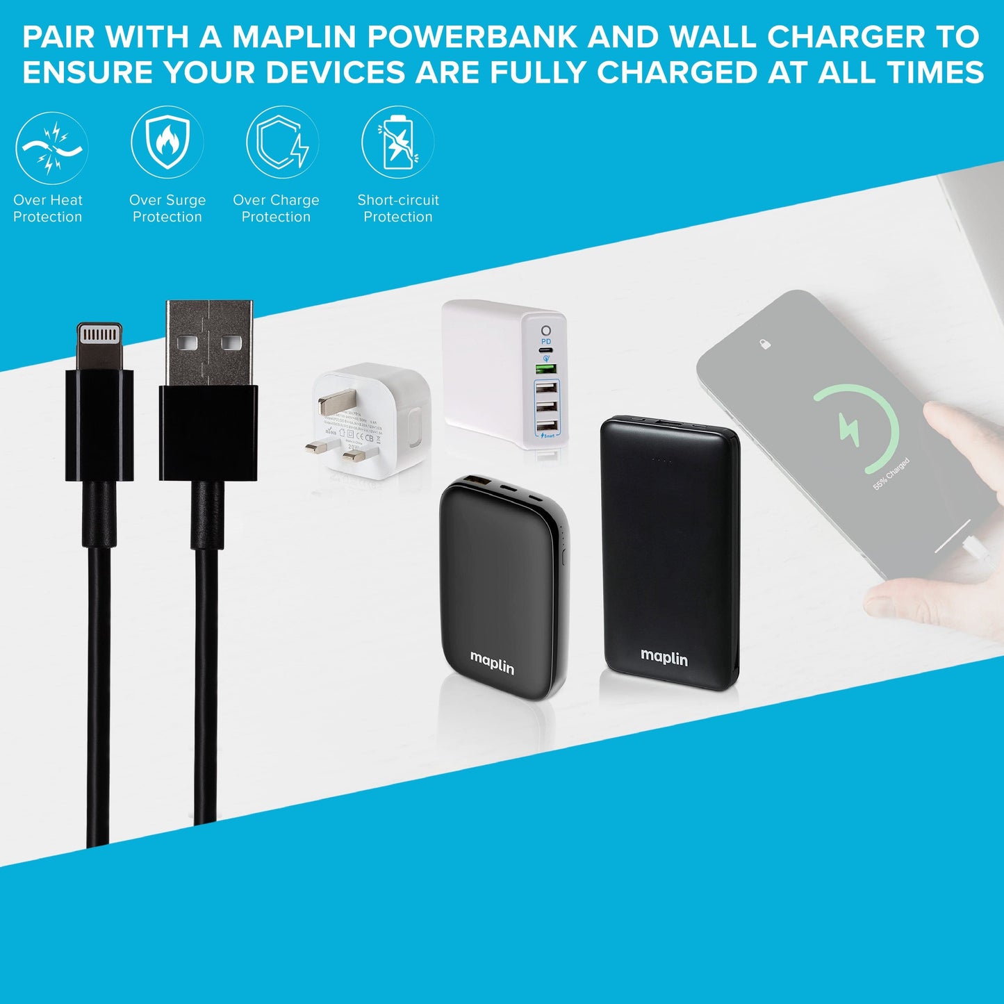 Maplin Lightning to USB-A Cable - Black, 1m - maplin.co.uk