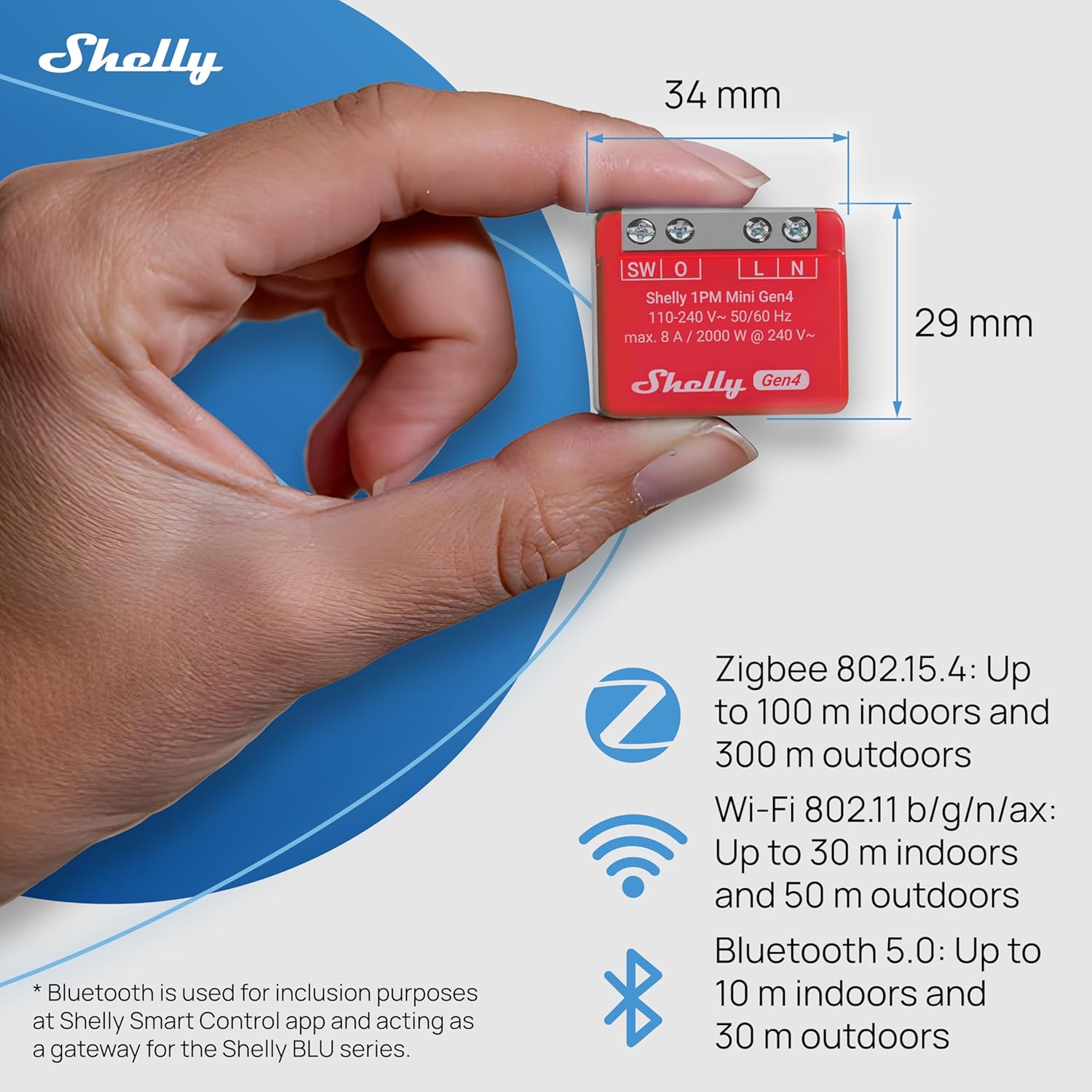 Shelly 1PM Mini Gen4 WiFi/Zigbee-Operated 8A Relay Switch with Power Monitoring