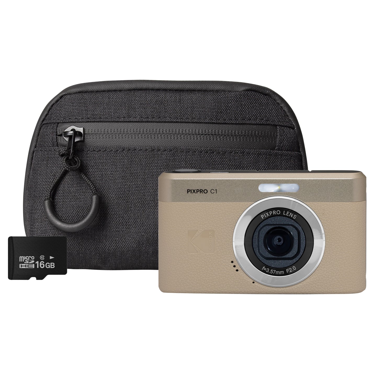 Kodak PIXPRO C1 13MP 4x Digital Zoom Compact Camera - Tan Camera + 16GB MicroSD Card + Compact Case