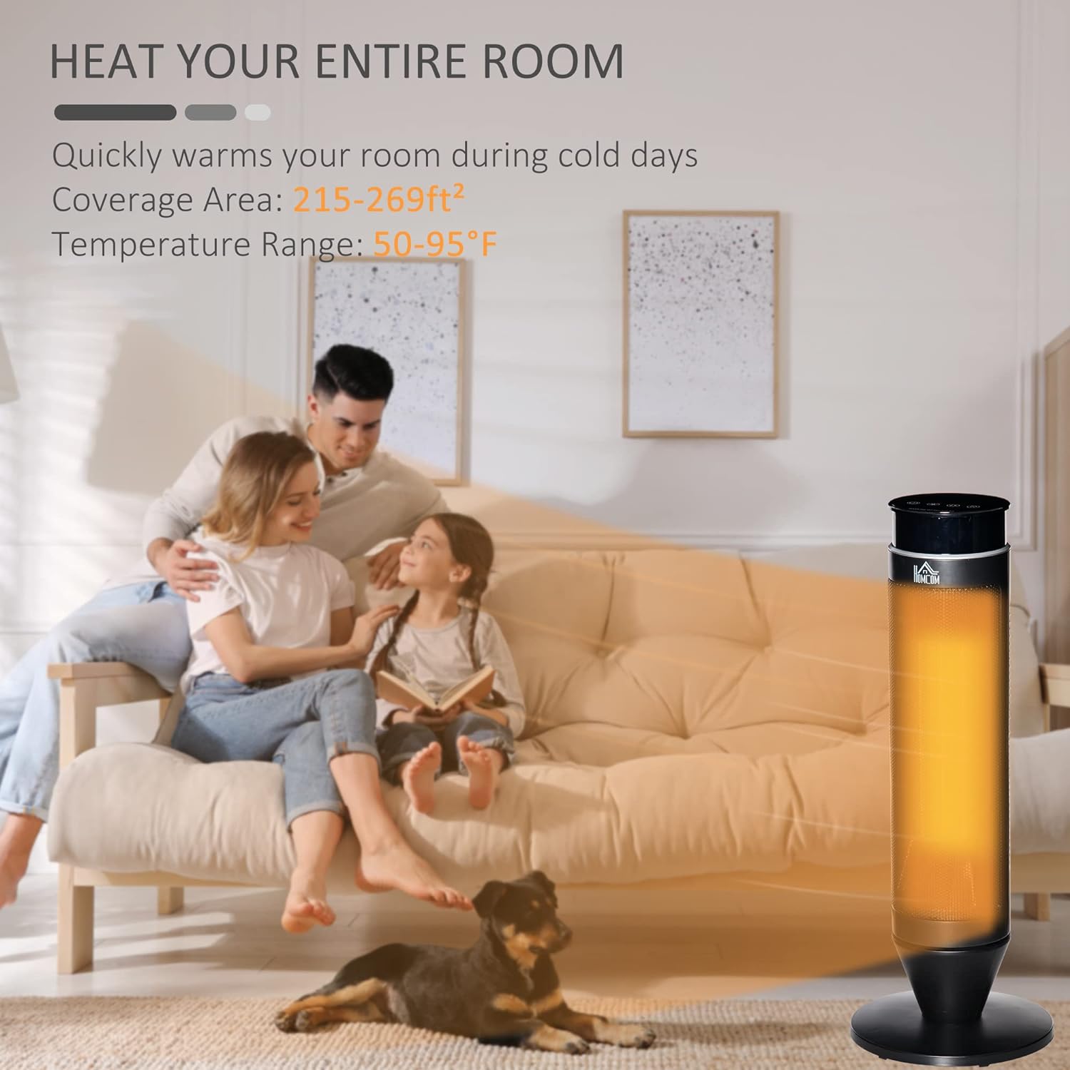Maplin Plus 42° Oscillation Indoor Ceramic Tower Space Heater with Remote Control & Timer - Black - maplin.co.uk