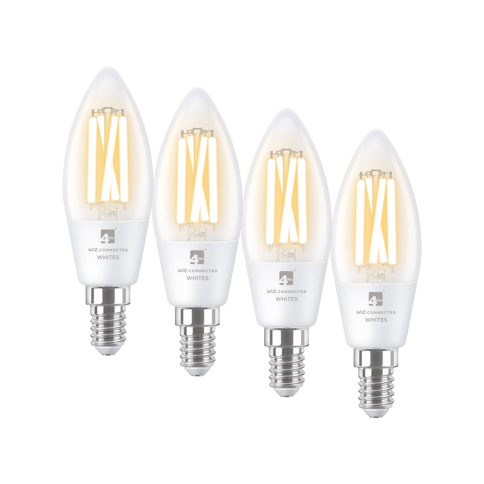 4lite WiZ Connected C35 Candle Filament White WiFi LED Smart Bulb - E14 Small Screw Pack of 4