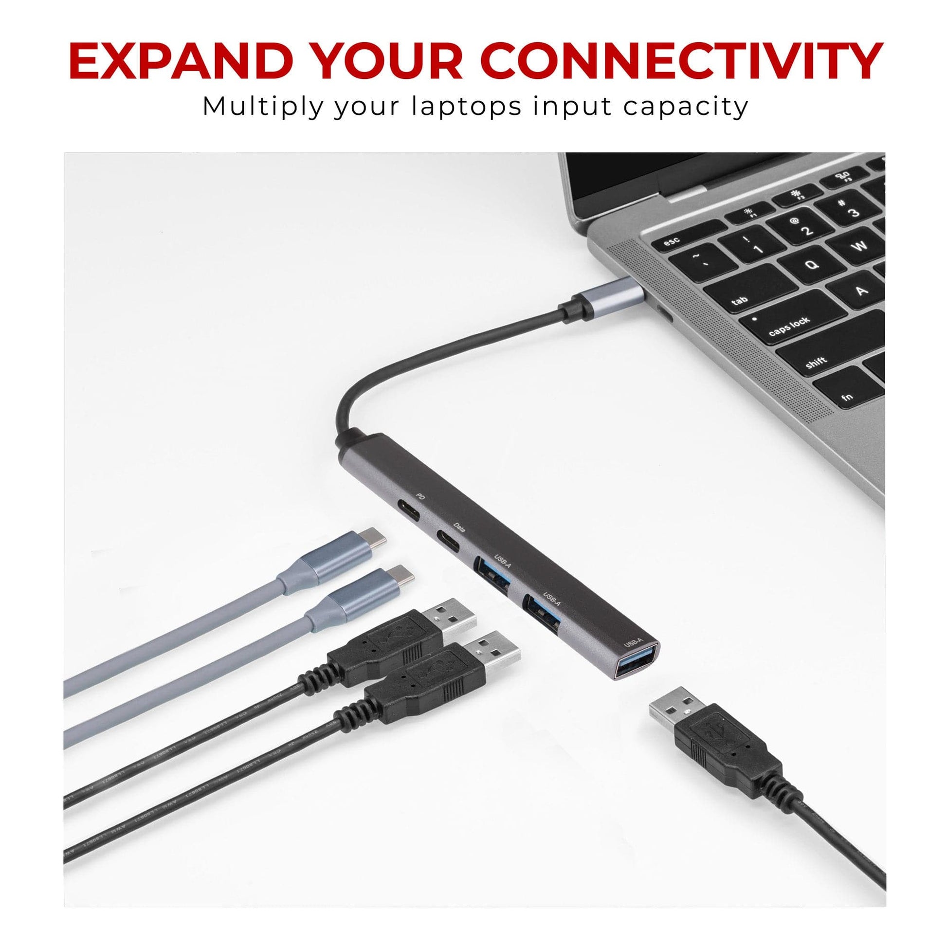 Nikkai USB-C Multiport Hub to 3x USB-A 3.0 / 2x Super Speed USB-C with 13cm Cable - Silver - maplin.co.uk