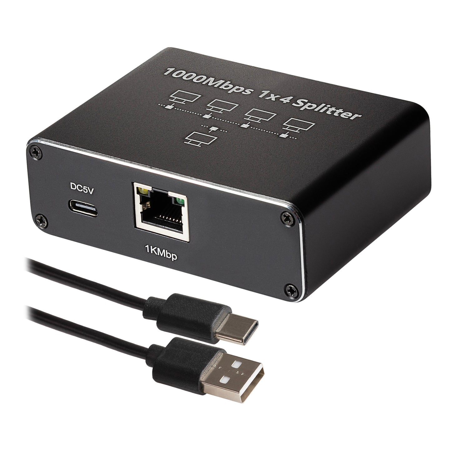 Maplin RJ45 1 Port In 4 Ports Out Ethernet LAN Splitter - Black