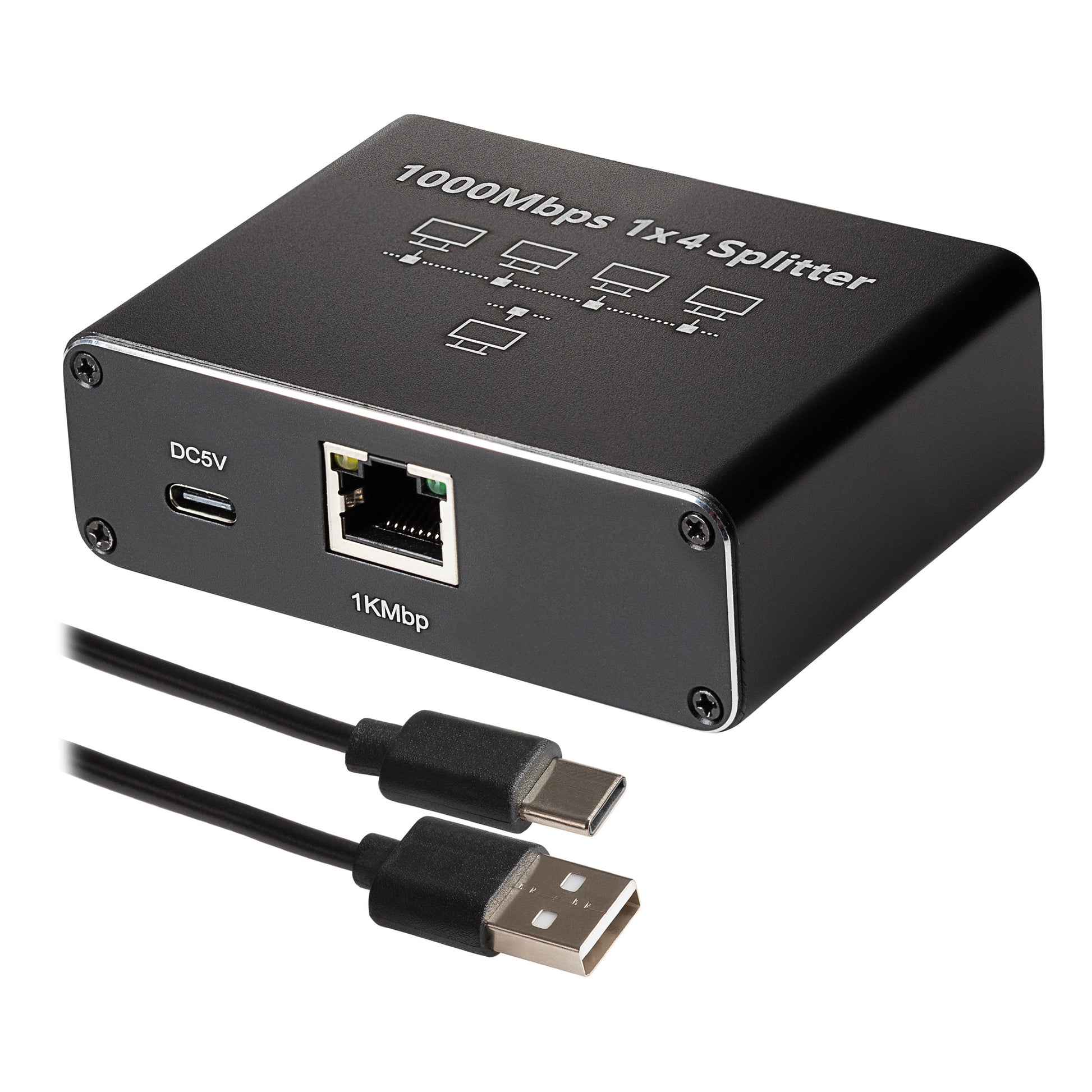 Maplin RJ45 1 Port In 4 Ports Out Ethernet LAN Splitter - Black