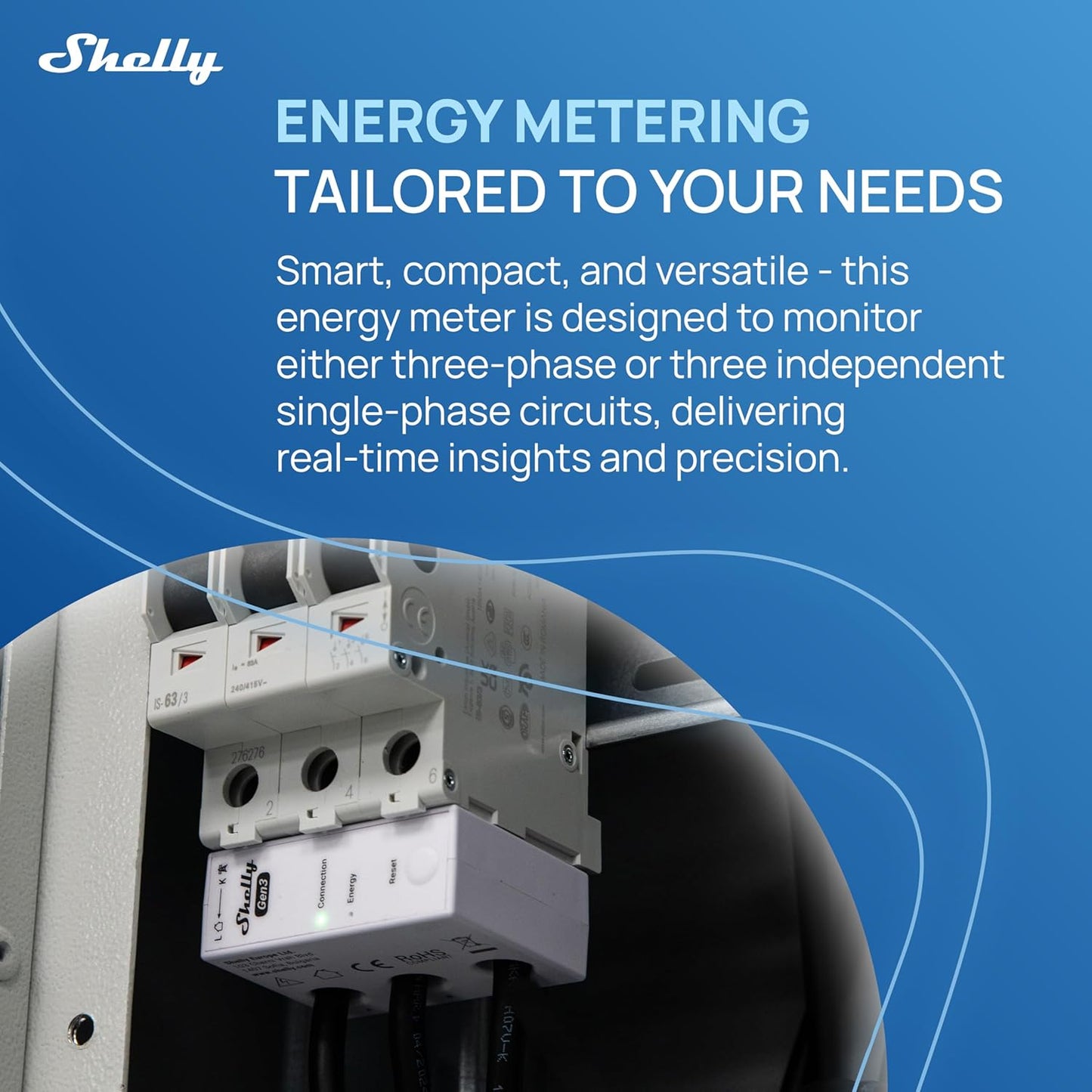 Shelly 3EM-63T Gen3 WiFi Three-Phase Energy Meter with Integrated Current-Transformers