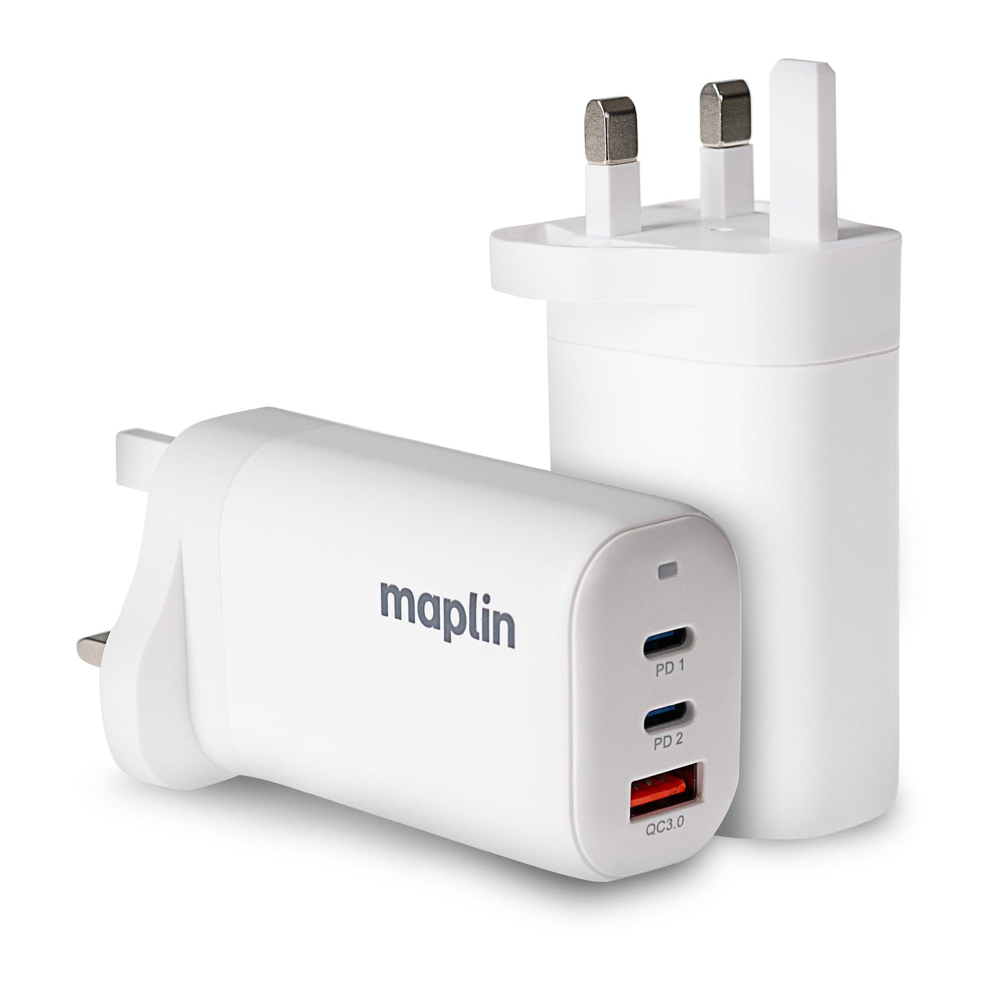 Maplin 3 Port USB Wall Charger 2x USB-C 1x USB-A GaN PD QC 3.0 65W High Speed Charging - maplin.co.uk